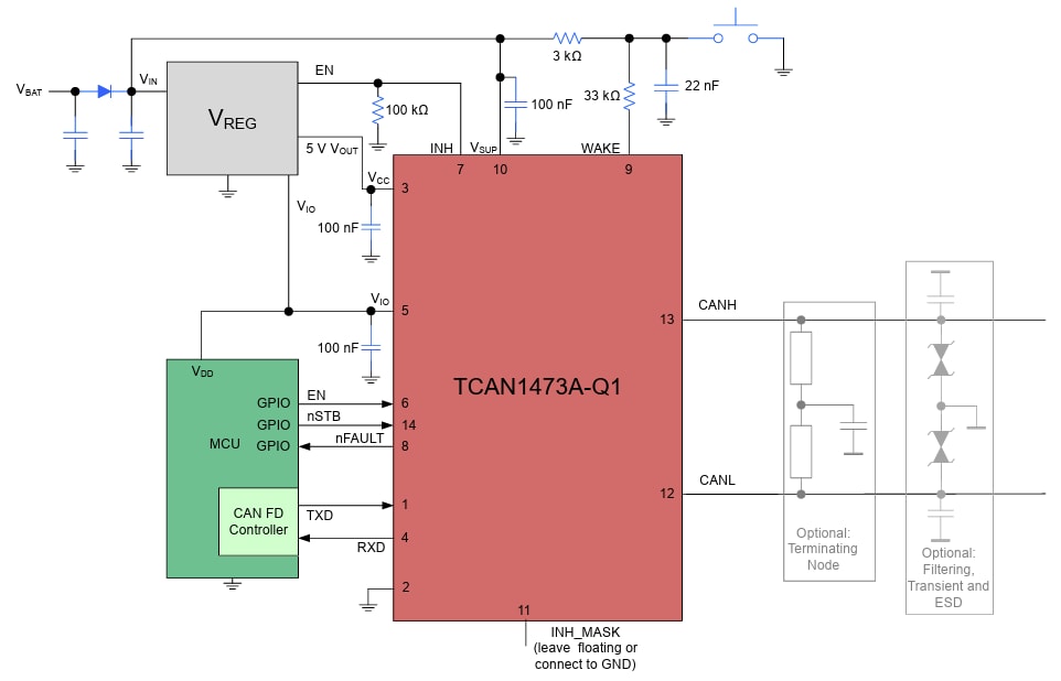 Schematic - Texas Instruments TCAN1473A-Q1 Automotive CAN Interface IC